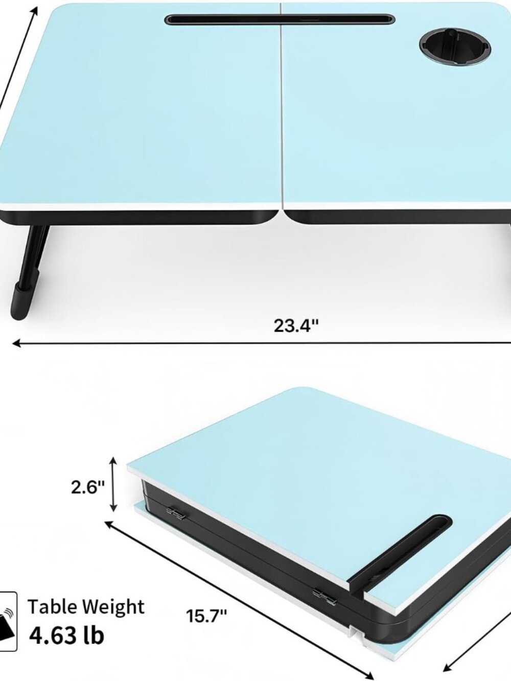 Foldable Laptop Bed Desk for Couch, Sofa - Large Lap Desk Tray Table with Cup Ho - Picture 3 of 6